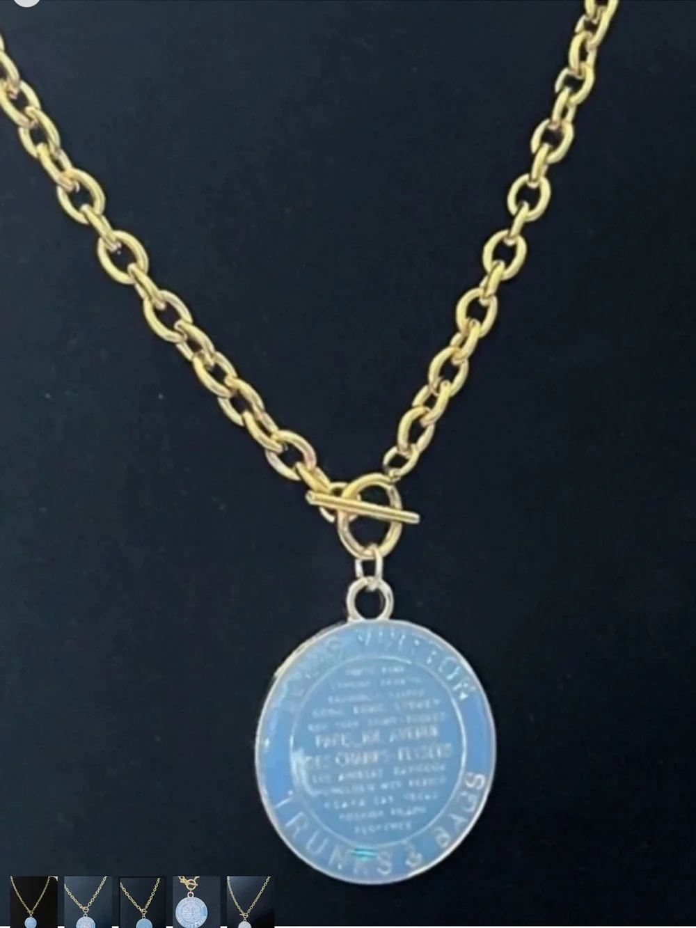 Louis Vuitton Gold Chain Necklace with Blue Medallion